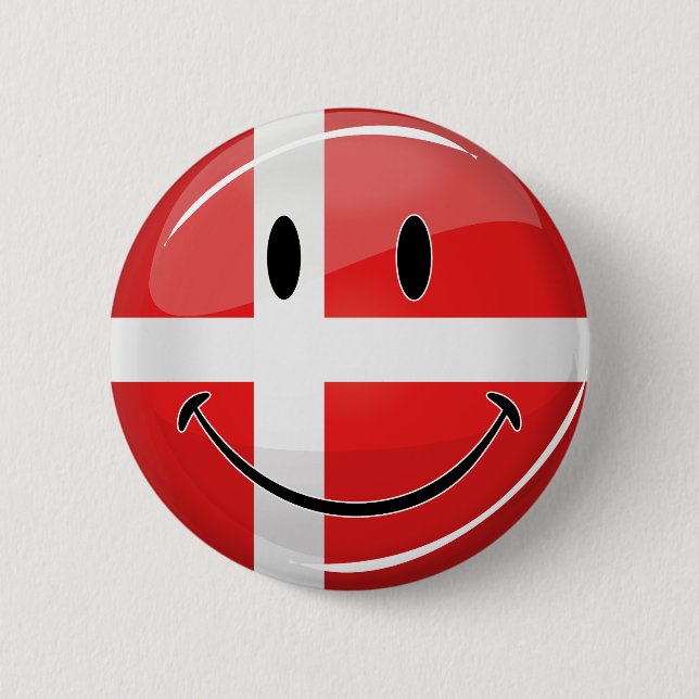 Chapa Redonda De 5 Cm Bandera de Dinamarca sonriente (Anverso)