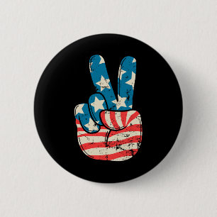 Chapa Redonda De 5 Cm Bandera De EE. UU. Signo De Paz Mano 4 De Julio Pa