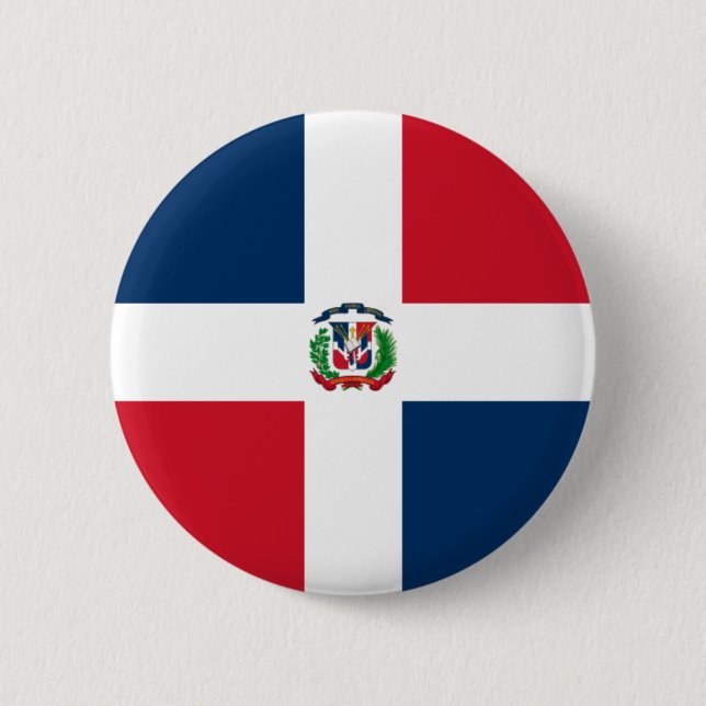 Chapa Redonda De 5 Cm Bandera de la República Dominicana en el Pin/la (Anverso)