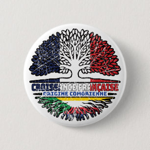Chapa Redonda De 5 Cm Bandera de los árboles de Francia de Comoras