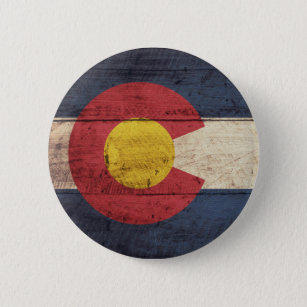 Chapa Redonda De 5 Cm Bandera de madera vieja de Colorado