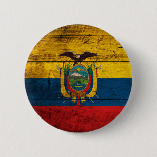 Chapa Redonda De 5 Cm Bandera de madera vieja de Ecuador