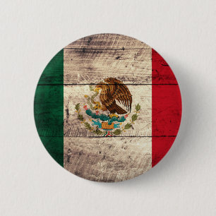Chapa Redonda De 5 Cm Bandera de madera vieja de México