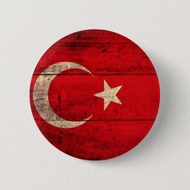 Chapa Redonda De 5 Cm Bandera de madera vieja de Turquía (Anverso)