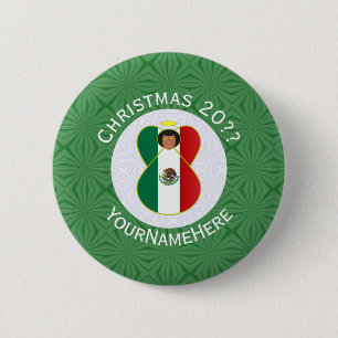 Chapa Redonda De 5 Cm Bandera de Navidad Ángel Mexicano Personalizada 