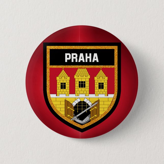 Chapa Redonda De 5 Cm Bandera de Praga (Anverso)