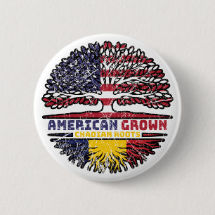 Chapa Redonda De 5 Cm Bandera de raíces chadianas norteamericanas de árb