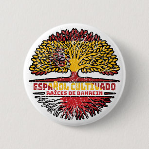 Chapa Redonda De 5 Cm Bandera de raíces de árbol de Baréin Español Españ