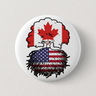 Chapa Redonda De 5 Cm Bandera de raíces de árbol de Canadá estadounidens