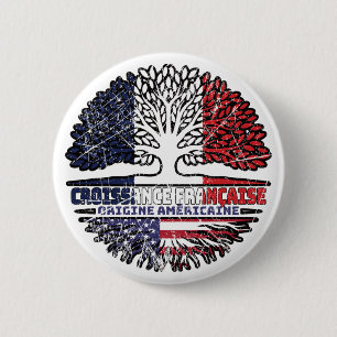 Chapa Redonda De 5 Cm Bandera de raíces de árbol de Francia estadouniden