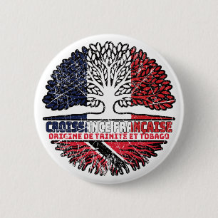 Chapa Redonda De 5 Cm Bandera de raíces de árbol de Francia y Trinidad y