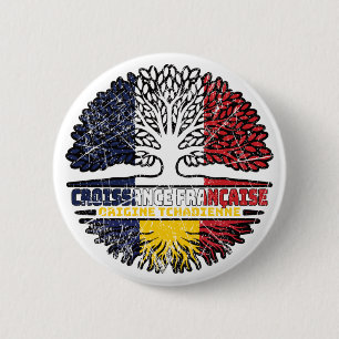 Chapa Redonda De 5 Cm Bandera de raíces de árbol francés chadiano