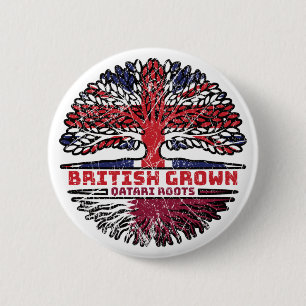 Chapa Redonda De 5 Cm Bandera de raíces de árbol qatarí qatarí británico
