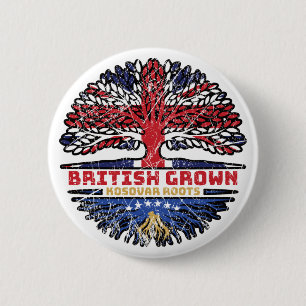 Chapa Redonda De 5 Cm Bandera de raíces de árboles británicos kosovares