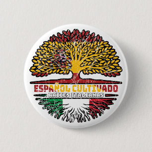 Chapa Redonda De 5 Cm Bandera de raíces de árboles españoles de Italia