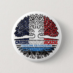 Chapa Redonda De 5 Cm Bandera de raíces estonias de árboles de Francia e