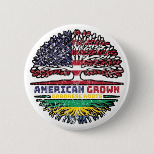 Chapa Redonda De 5 Cm Bandera de raíces Gabón Gabonés Estadounidense