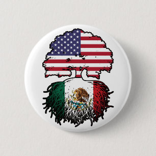 Chapa Redonda De 5 Cm Bandera de raíces mexicanas norteamericanas en los