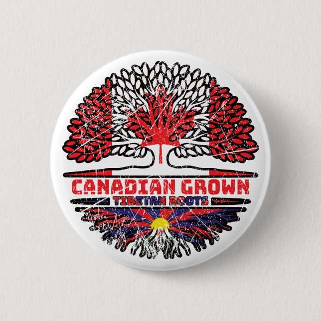 Chapa Redonda De 5 Cm Bandera de raíces tibetanas canadienses de árboles (Anverso)