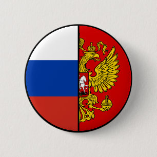 Chapa Redonda De 5 Cm Bandera de Rusia y patriota del escudo de armas