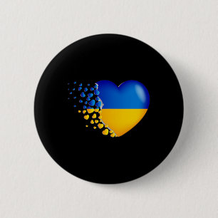 Chapa Redonda De 5 Cm Bandera de Ucrania con pequeños corazones volando