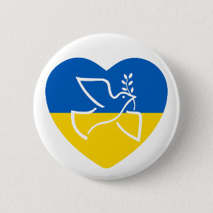 Chapa Redonda De 5 Cm bandera de Ucrania, corazón azul y amarillo paloma