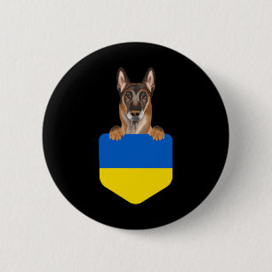 Chapa Redonda De 5 Cm Bandera de Ucrania Perro Malinoi Belga En Bolsillo