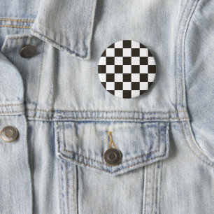 Chapa Redonda De 5 Cm Bandera de verificación (negro y blanco) (patrón d