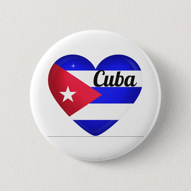 Chapa Redonda De 5 Cm Bandera del Corazón de Cuba (Anverso)