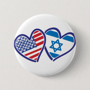 Chapa Redonda De 5 Cm Bandera del Corazón de Estados Unidos Israel