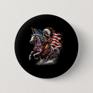 Chapa Redonda De 5 Cm Bandera del Día Nativo Estadounidense Caballo de I