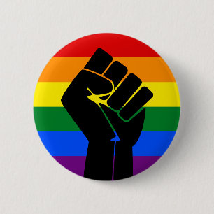 Chapa Redonda De 5 Cm Bandera del Orgullo LGBT (Arcoiris) con puño alto