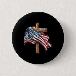 Chapa Redonda De 5 Cm Bandera Estadounidense Cruz Cristiana Jesús 4 De J