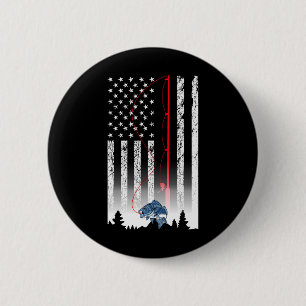 Chapa Redonda De 5 Cm Bandera Estadounidense Pescando Rod Usa Patriotic 