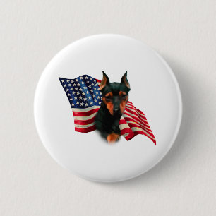 Chapa Redonda De 5 Cm Bandera estadounidense Pinscher en miniatura negra