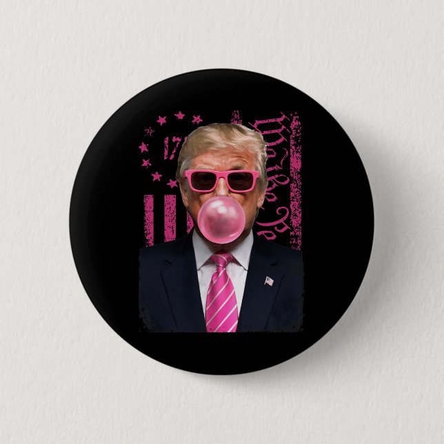 Chapa Redonda De 5 Cm Bandera estadounidense rosa de Trump con burbuja (Anverso)