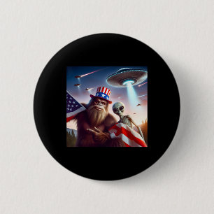 Chapa Redonda De 5 Cm Bandera Estadounidense Sasquatch Con Alien Ufo Big