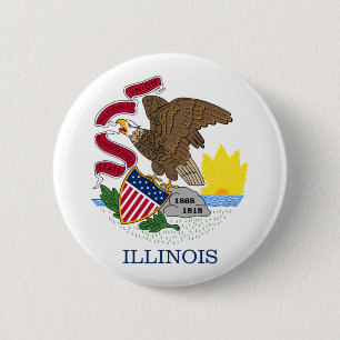Chapa Redonda De 5 Cm Bandera Estatal de Illinois