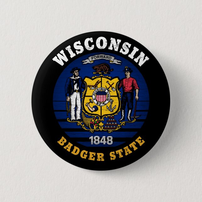 CHAPA REDONDA DE 5 CM BANDERA ESTATAL DE WISCONSIN BADGER (Anverso)