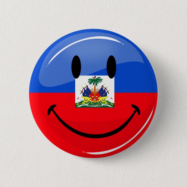 Chapa Redonda De 5 Cm Bandera haitiana sonriente redonda brillante (Anverso)
