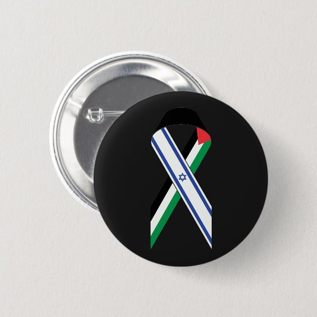 Chapa Redonda De 5 Cm Bandera israelí y palestina cinta de la paz negra (Anverso y reverso)