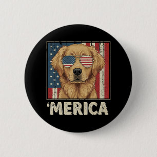 Chapa Redonda De 5 Cm Bandera 'Merica vintage Golden Retriever