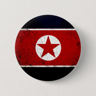 Chapa Redonda De 5 Cm Bandera negra 2 de Corea del Norte del Grunge