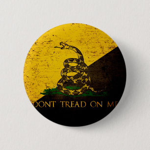 Chapa Redonda De 5 Cm Bandera negra de Anarcho Gadsden del Grunge