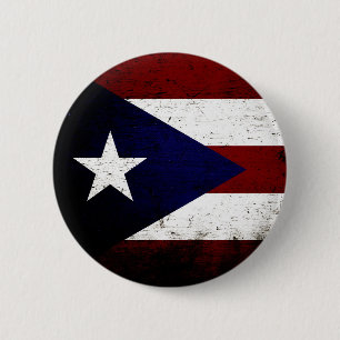 Chapa Redonda De 5 Cm Bandera negra de Puerto Rico del Grunge