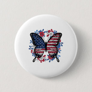 Chapa Redonda De 5 Cm Bandera Norteamericana De Mariposa Patriótica Eeuu