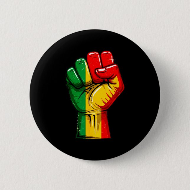 Chapa Redonda De 5 Cm Bandera Panafricana del Puño del Poder Negro Alzad (Anverso)