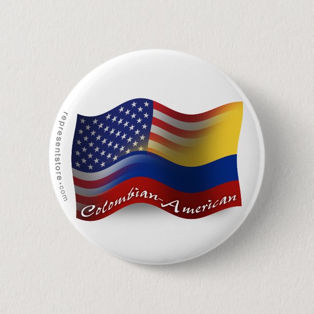 Chapa Redonda De 5 Cm Bandera que agita Colombiano-Americana (Anverso)
