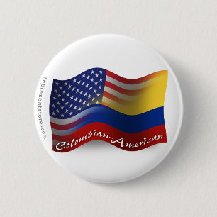 Chapa Redonda De 5 Cm Bandera que agita Colombiano-Americana
