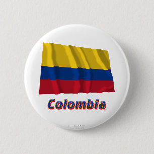 Chapa Redonda De 5 Cm Bandera que agita de Colombia con nombre